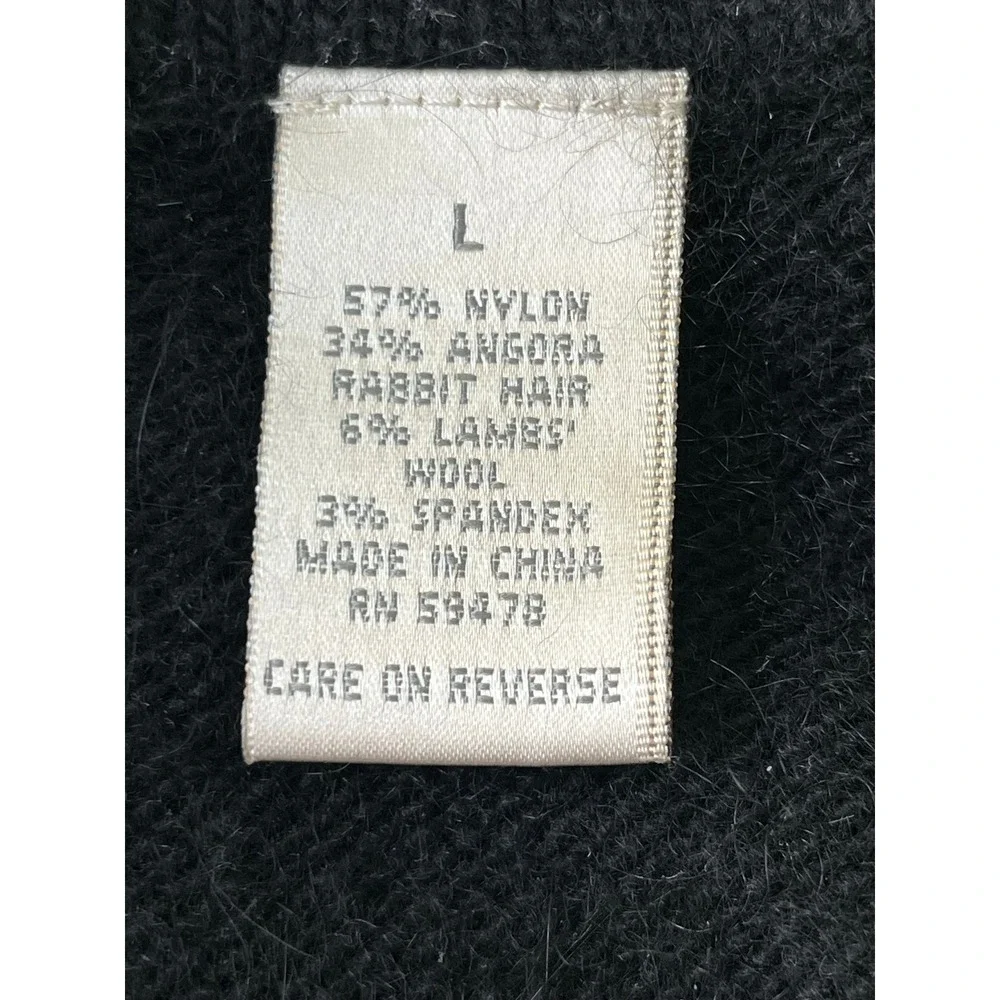 Black Angora‎ Lambswool Blend Shawl Collar Short Sleeve Cardigan RN 59478 Large